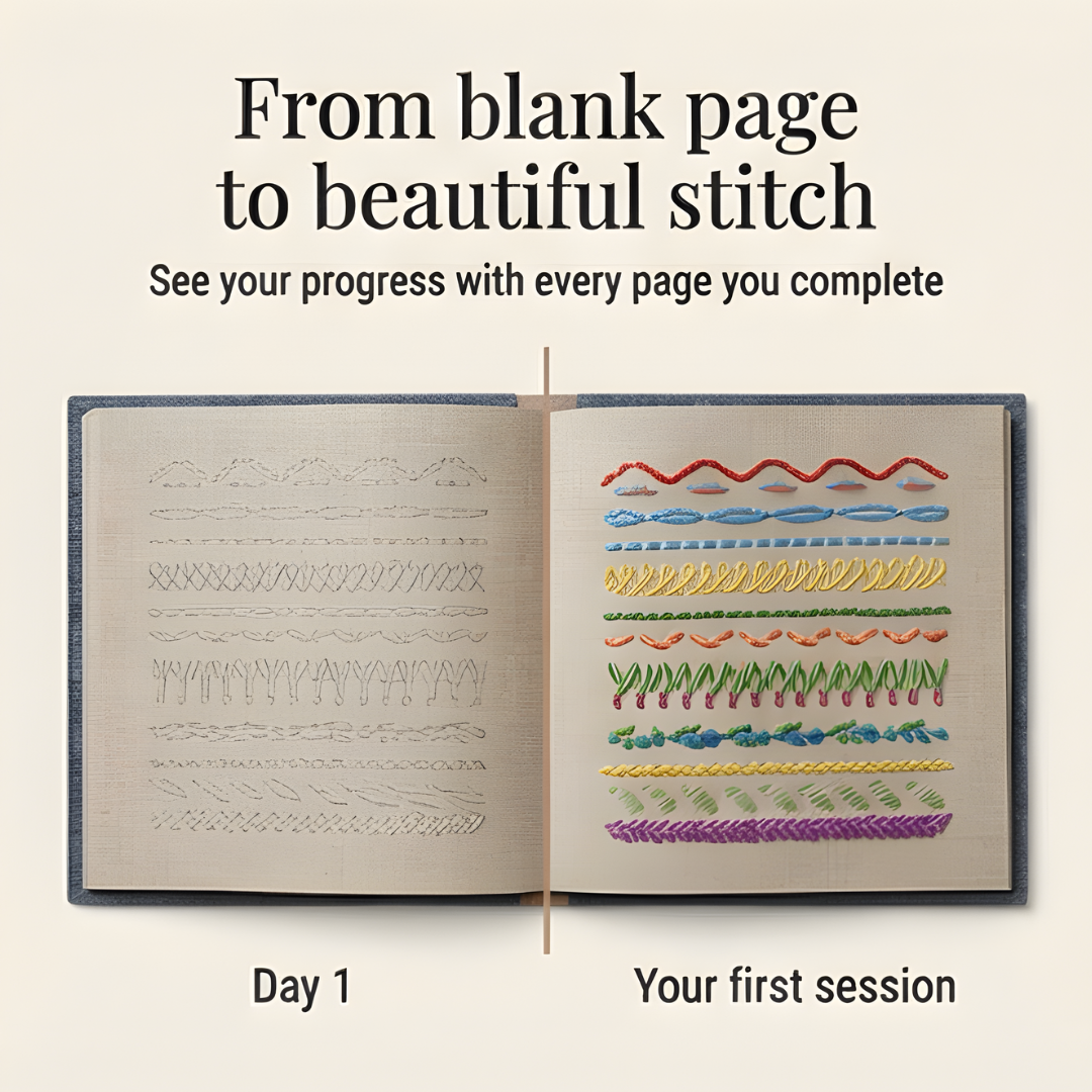 Broderie | Ensemble de livres étape par étape de 106 points | Pratique sur des pages en lin | StitchLibrary