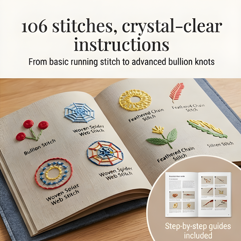 Broderie | Ensemble de livres étape par étape de 106 points | Pratique sur des pages en lin | StitchLibrary