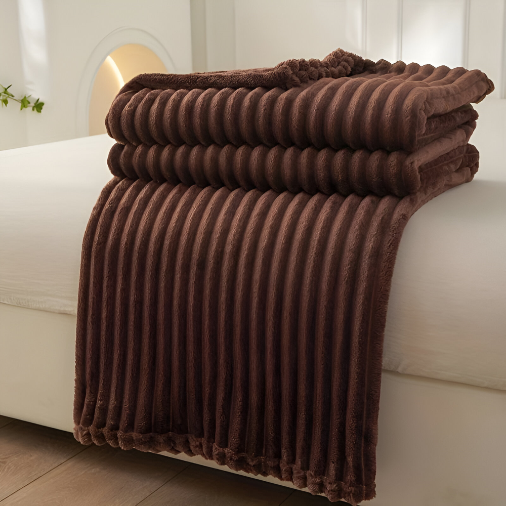 Plaid StripyLux - Doux, Respirant Fleece - Couverture Épaisse