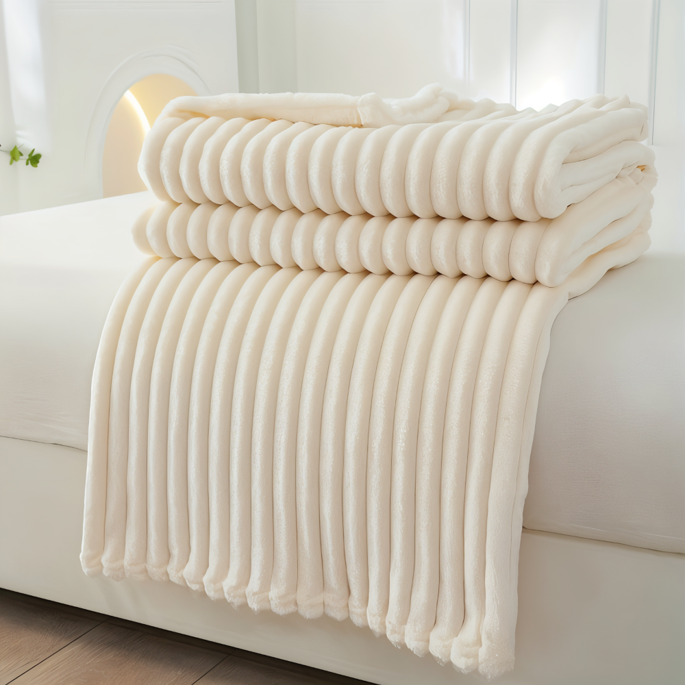 Plaid StripyLux - Doux, Respirant Fleece - Couverture Épaisse