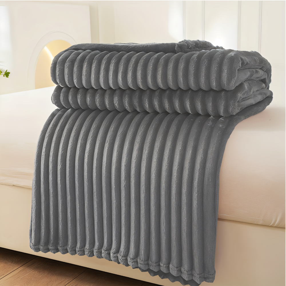 Plaid StripyLux - Doux, Respirant Fleece - Couverture Épaisse