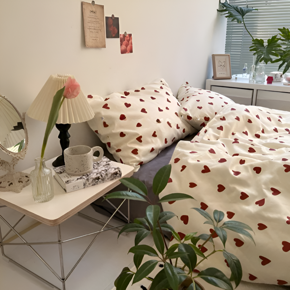 Ensemble de literie avec cœurs de différentes tailles - Ensemble complet 3/4 pièces avec draps