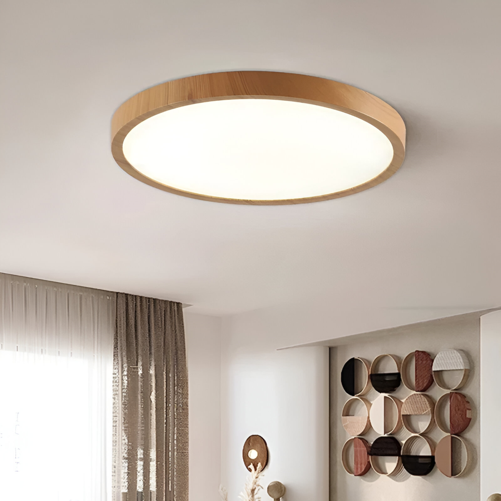 Waleno – Lampe de plafond ronde ultrafine avec LED et effet noyer