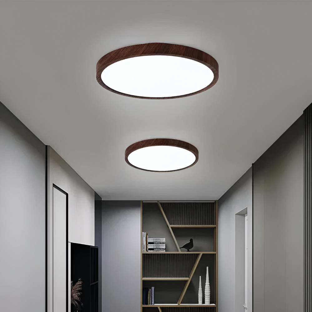 Waleno – Lampe de plafond ronde ultrafine avec LED et effet noyer