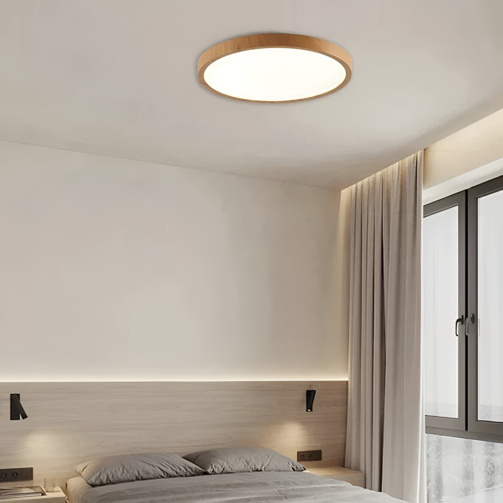 Waleno – Lampe de plafond ronde ultrafine avec LED et effet noyer