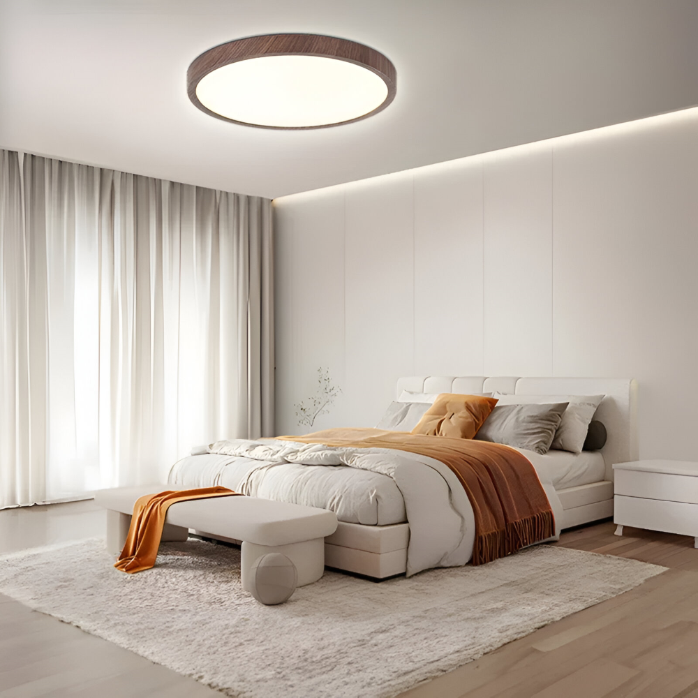 Waleno – Lampe de plafond ronde ultrafine avec LED et effet noyer