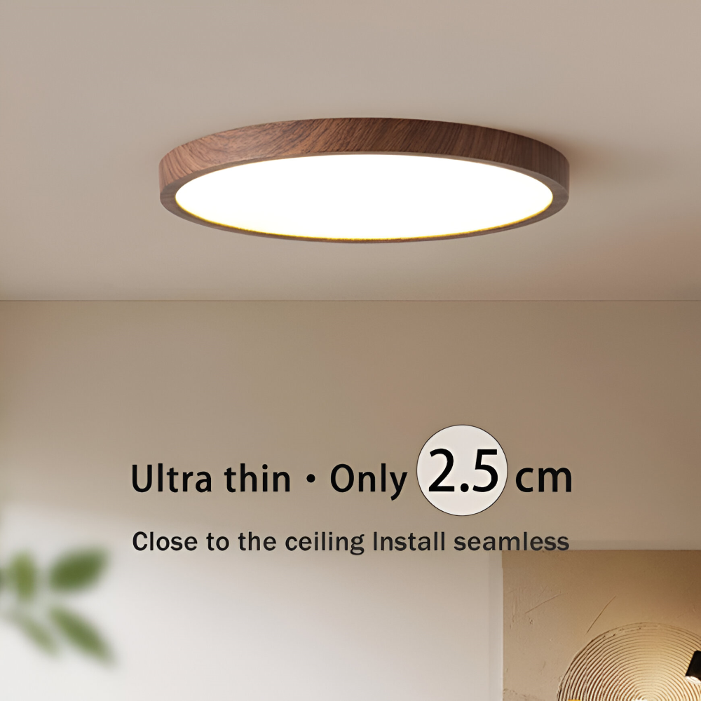 Waleno – Lampe de plafond ronde ultrafine avec LED et effet noyer