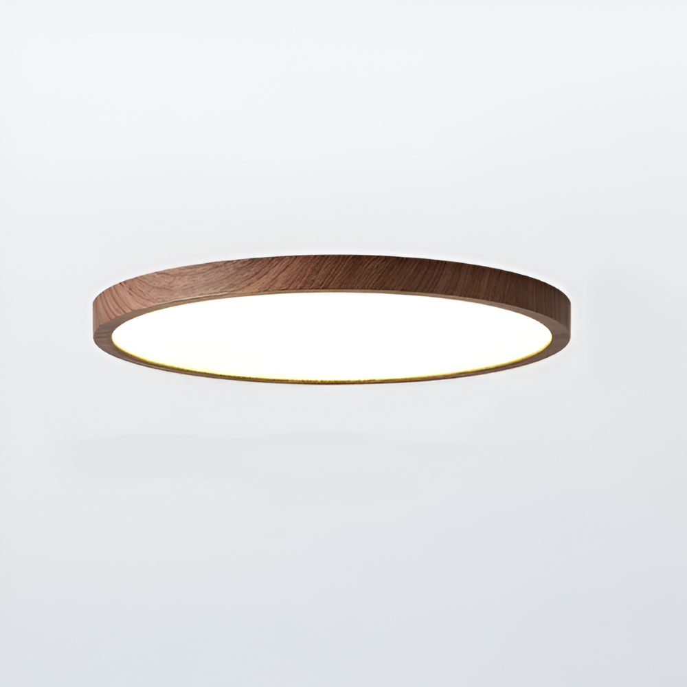 Waleno – Lampe de plafond ronde ultrafine avec LED et effet noyer