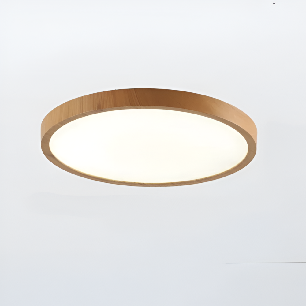 Waleno – Lampe de plafond ronde ultrafine avec LED et effet noyer