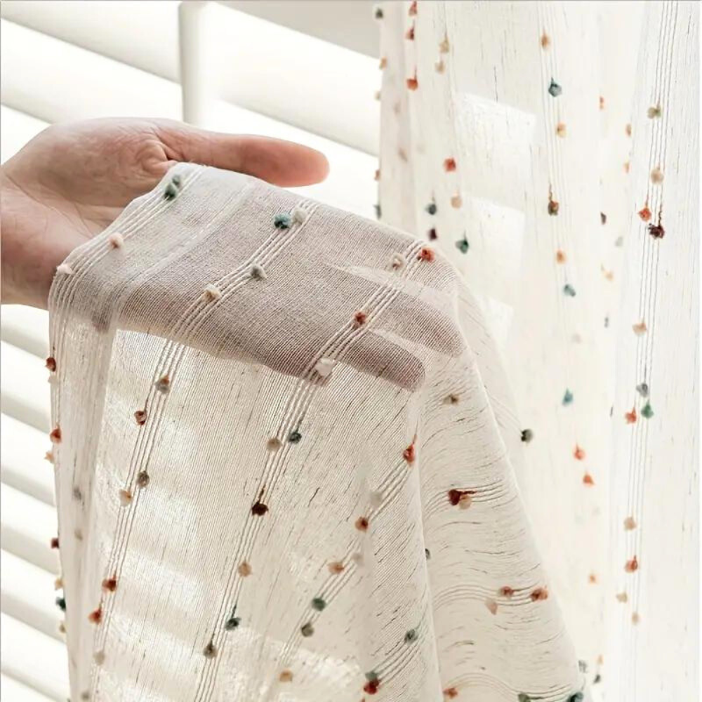 SUGARBEAN - Rideau en Tulle Transparent Arc-en-Ciel avec Broderie Vibrante