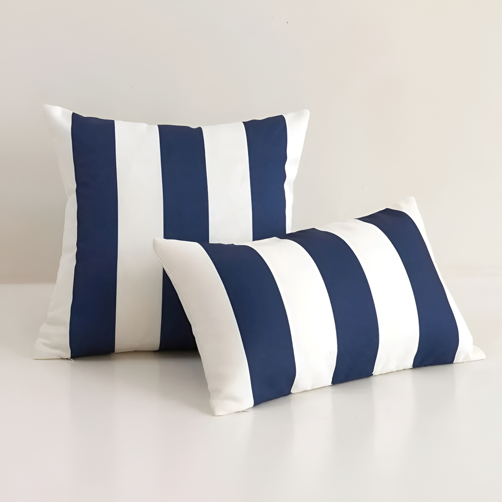 Housse de Coussin Rayée d'Été – Coussin d'extérieur Résistant aux Intempéries (45x45 cm) pour canapé et fauteuil