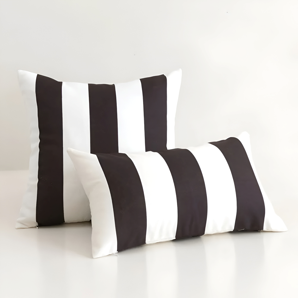 Housse de Coussin Rayée d'Été – Coussin d'extérieur Résistant aux Intempéries (45x45 cm) pour canapé et fauteuil