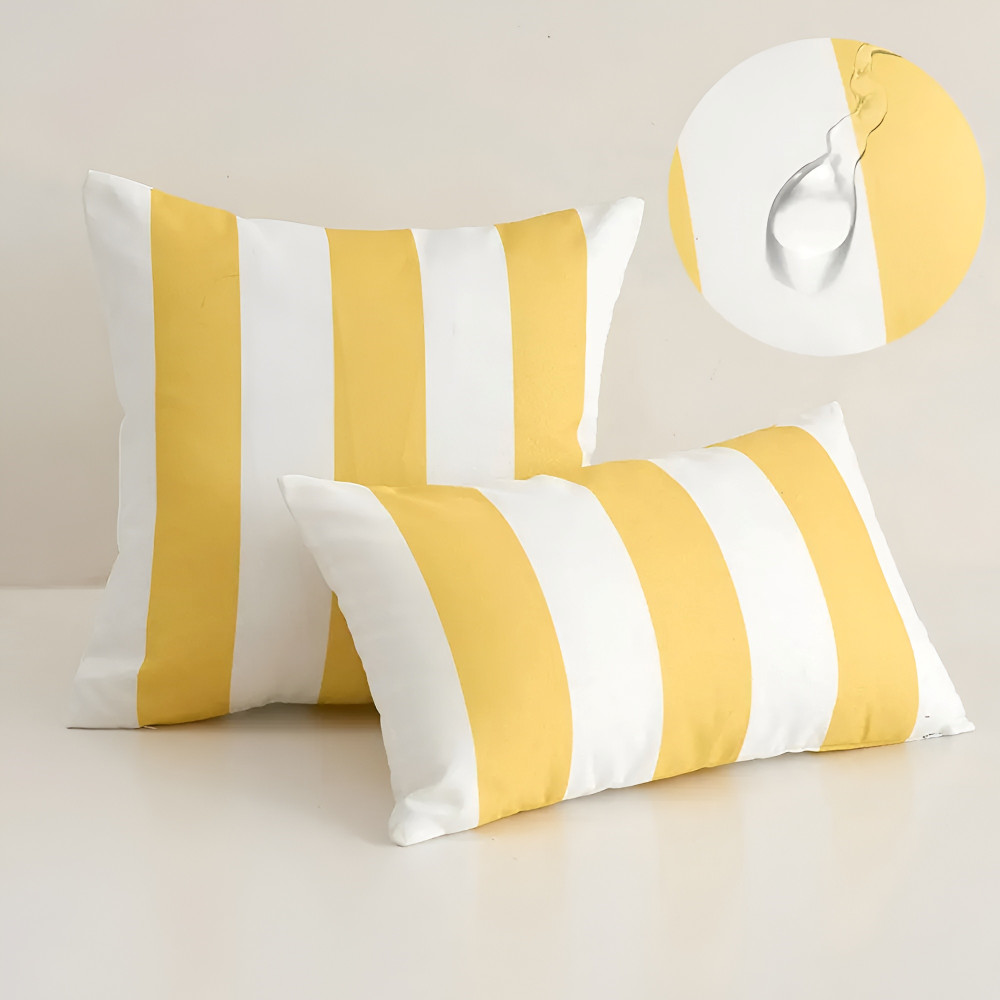 Housse de Coussin Rayée d'Été – Coussin d'extérieur Résistant aux Intempéries (45x45 cm) pour canapé et fauteuil