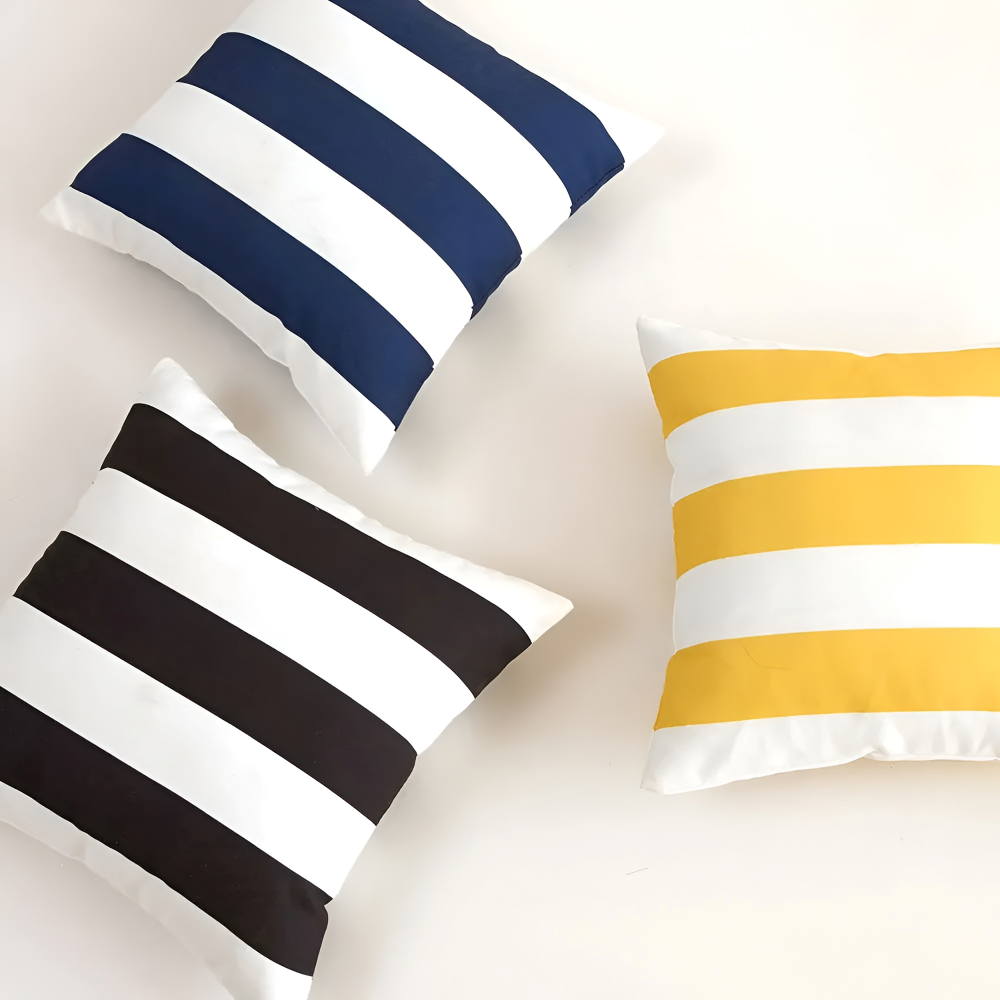 Housse de Coussin Rayée d'Été – Coussin d'extérieur Résistant aux Intempéries (45x45 cm) pour canapé et fauteuil