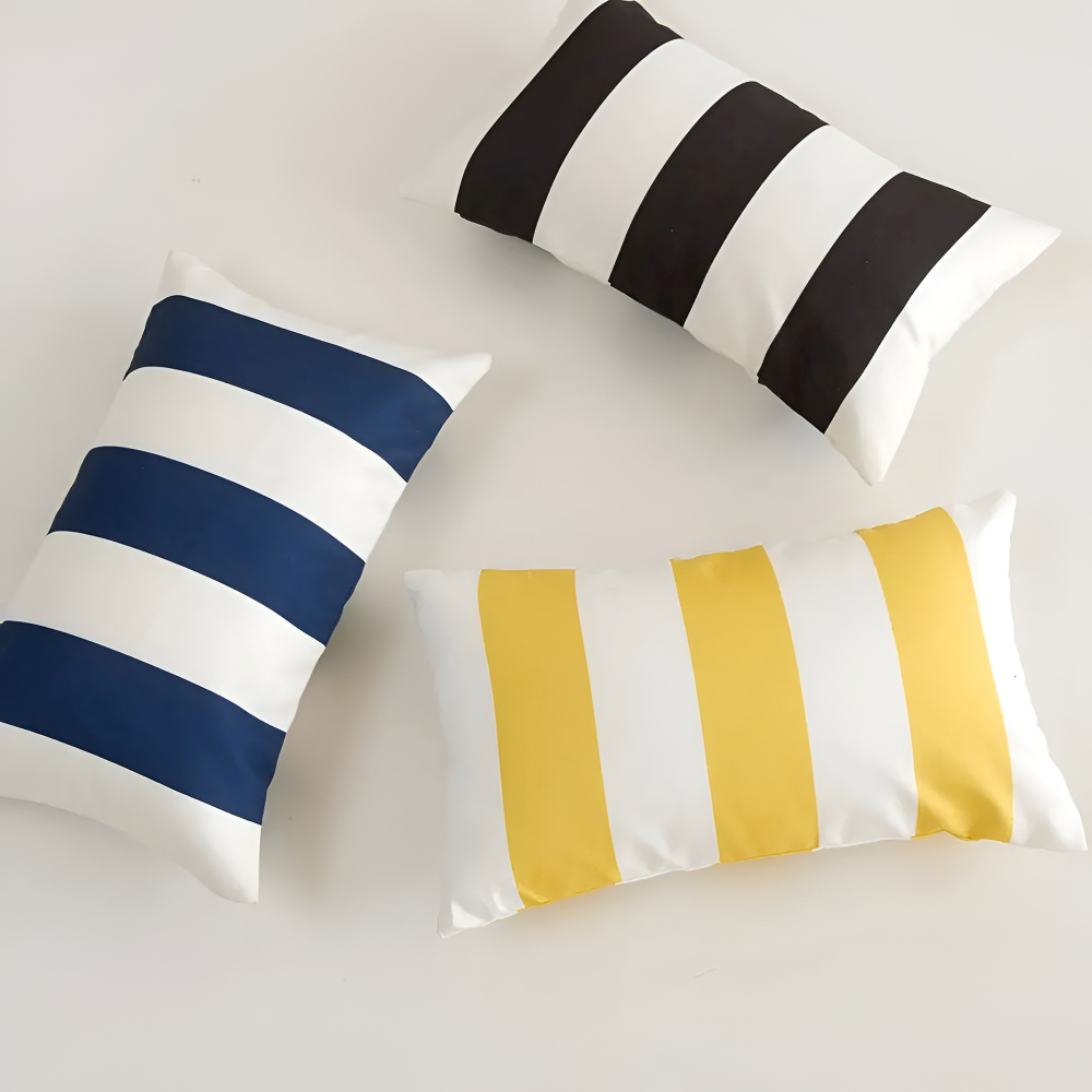 Housse de Coussin Rayée d'Été – Coussin d'extérieur Résistant aux Intempéries (45x45 cm) pour canapé et fauteuil