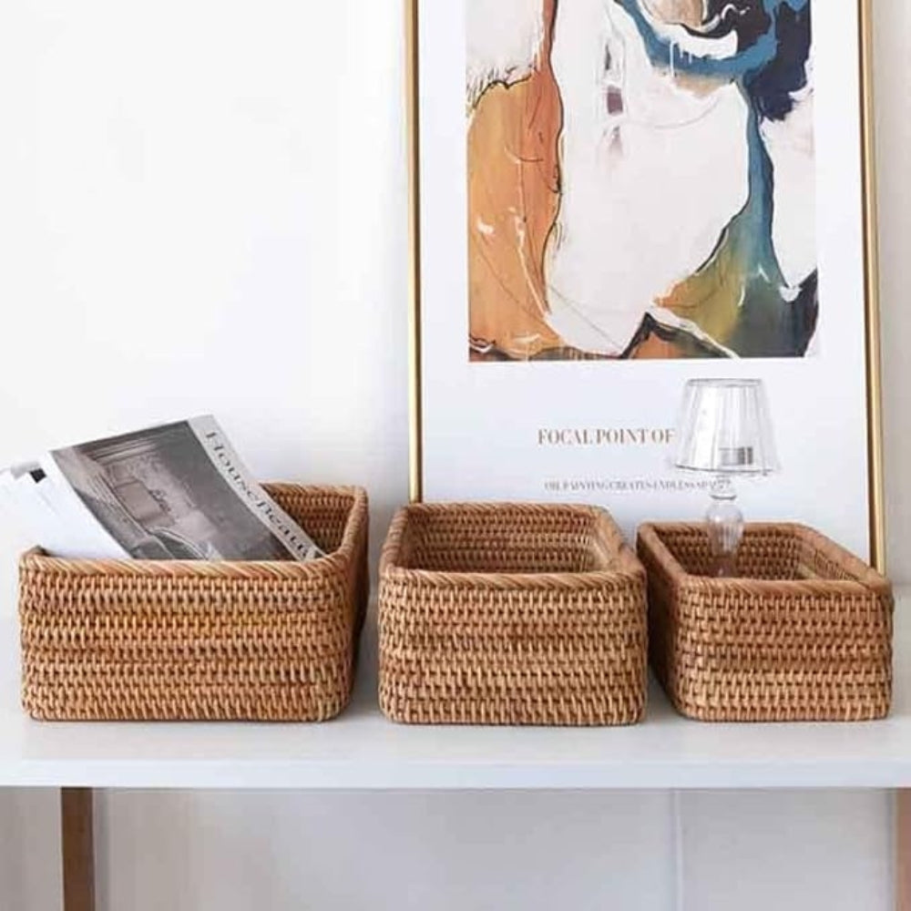 Panier de Rangement Rectangulaire en Rattan Artisan