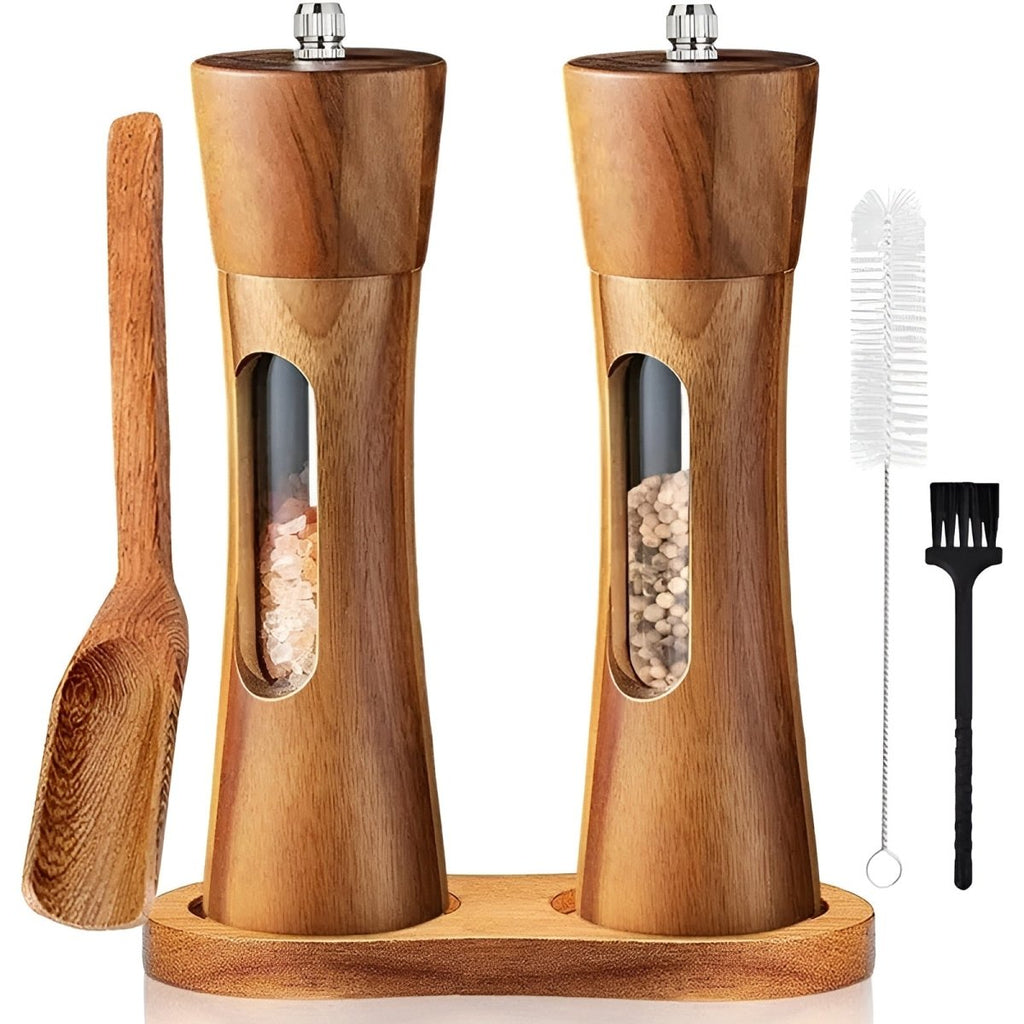 MILLHAVEN - Moulins à sel et à poivre en bois élégants avec broyeur réglable pour un contrôle précis de l'assaisonnement et une esthétique intemporelle en cuisine