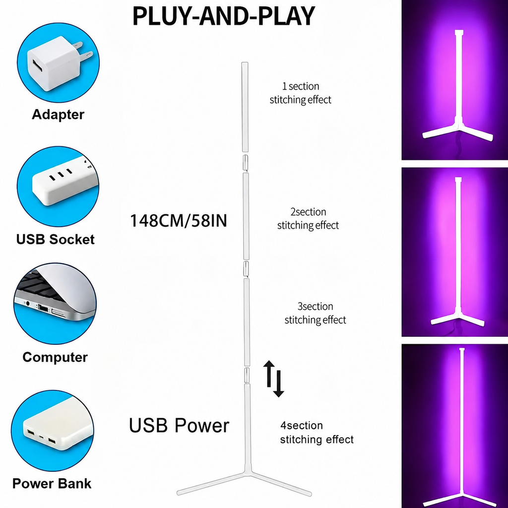 SmartRGB Lampe de Sol d'Angle 148 cm - Éclairage RGB Dimmable