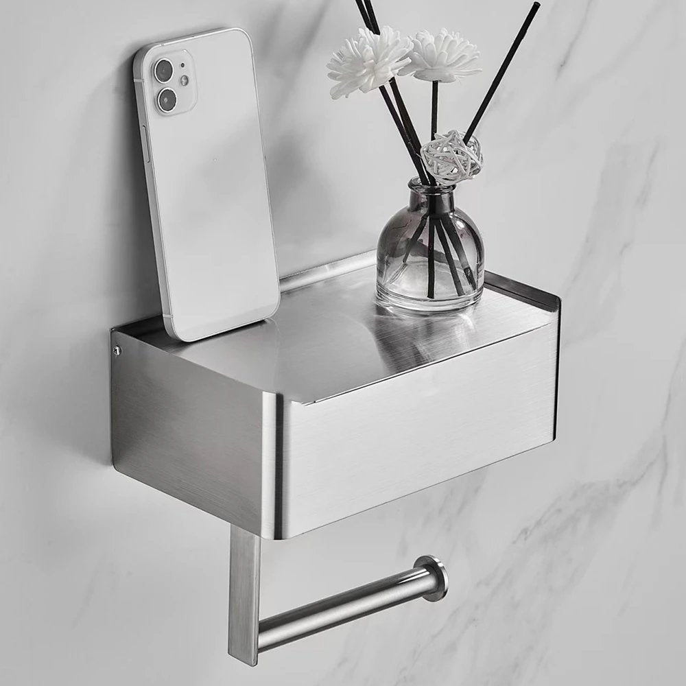 Boîte à mouchoirs | Support pour papier toilette en acier inoxydable | Support 2 en 1 avec plateau | SteelShelf