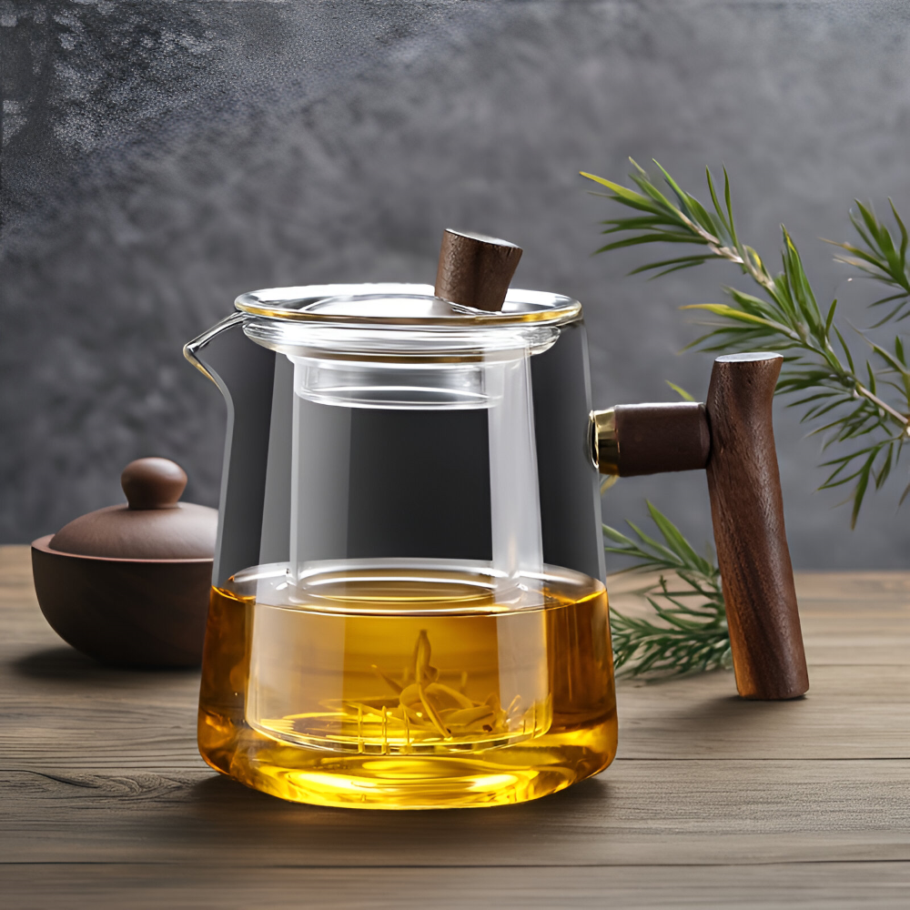 Théière En Verre Avec Filtre Et Poignée En Bois - Infuseur À Thé, 550ml-850ml