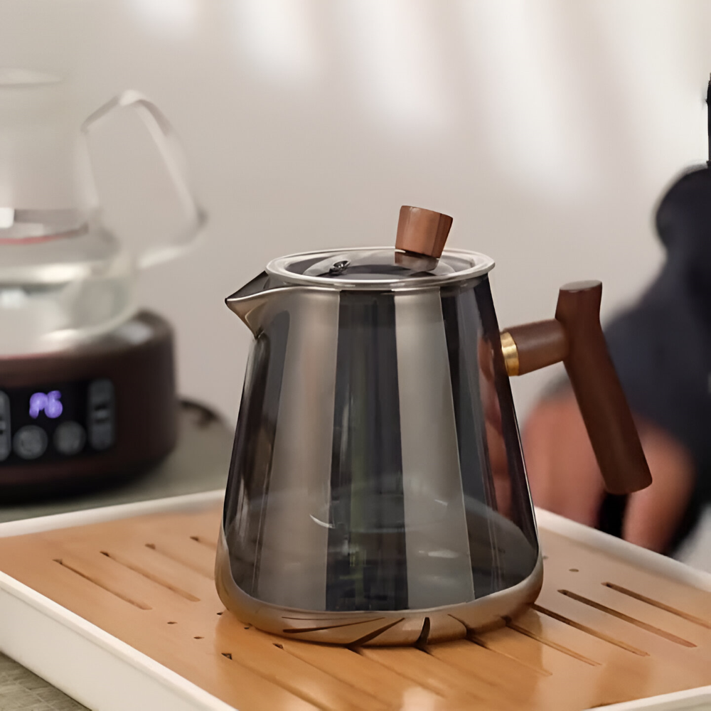 Théière En Verre Avec Filtre Et Poignée En Bois - Infuseur À Thé, 550ml-850ml