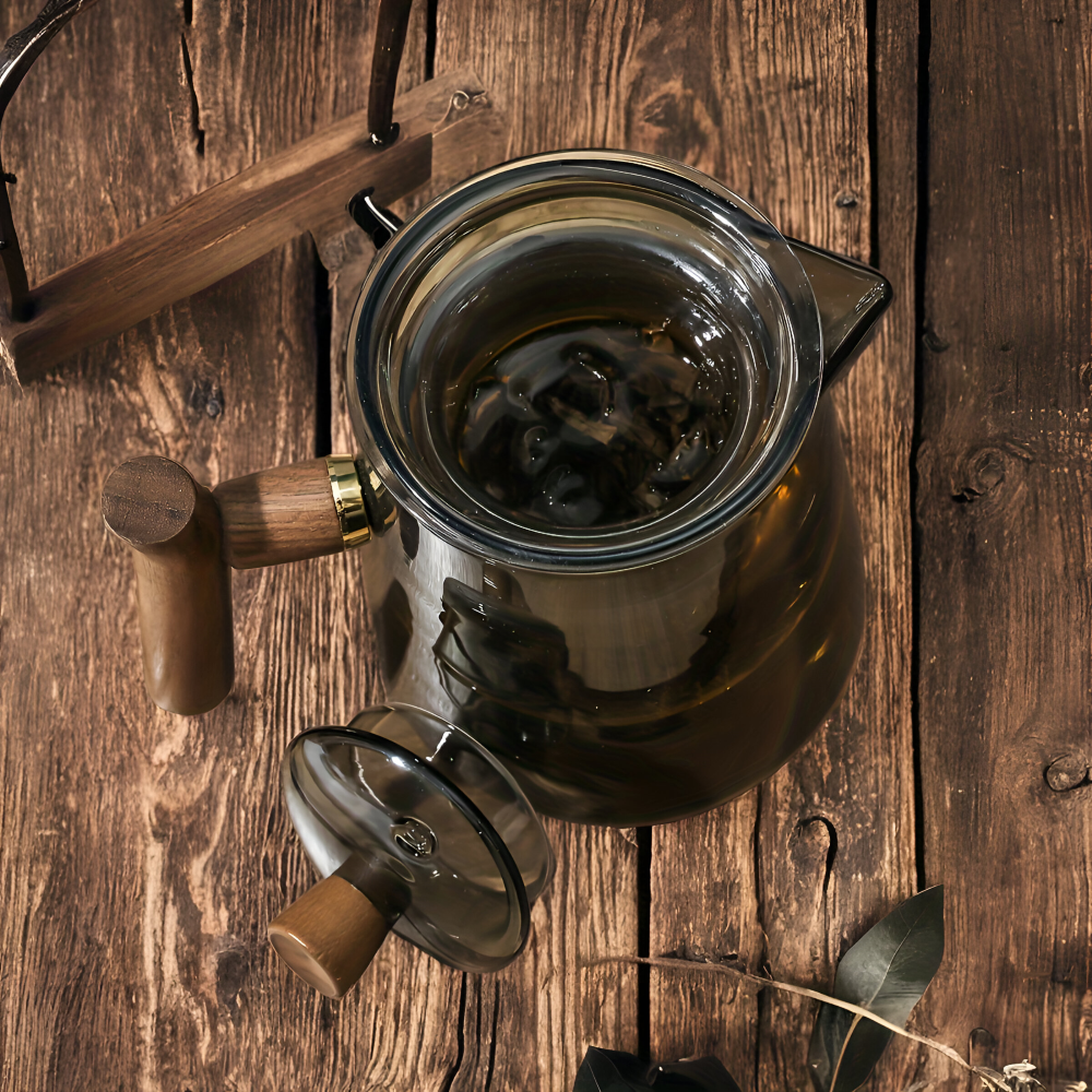 Théière En Verre Avec Filtre Et Poignée En Bois - Infuseur À Thé, 550ml-850ml