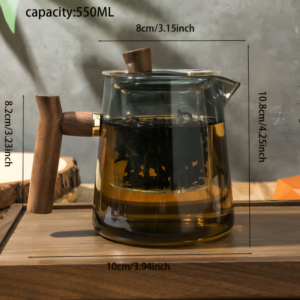 Théière En Verre Avec Filtre Et Poignée En Bois - Infuseur À Thé, 550ml-850ml