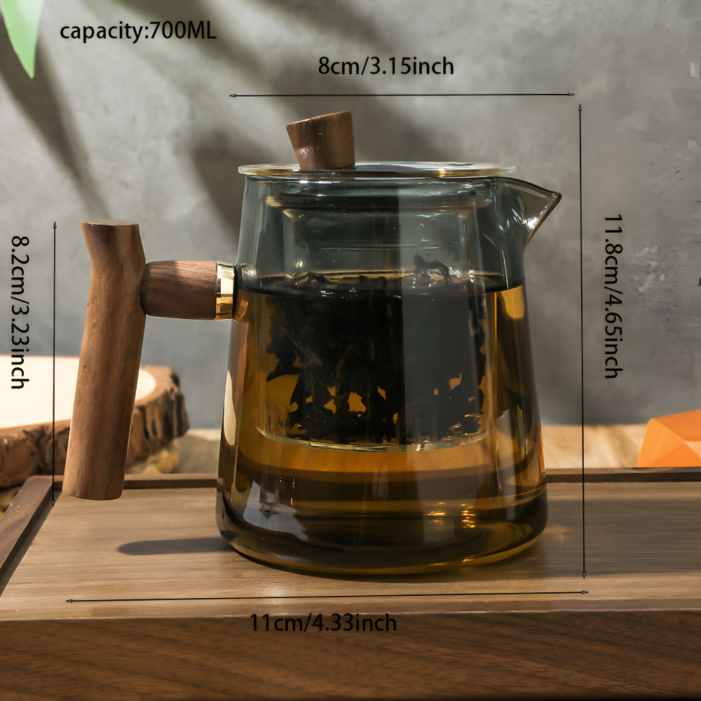 Théière En Verre Avec Filtre Et Poignée En Bois - Infuseur À Thé, 550ml-850ml