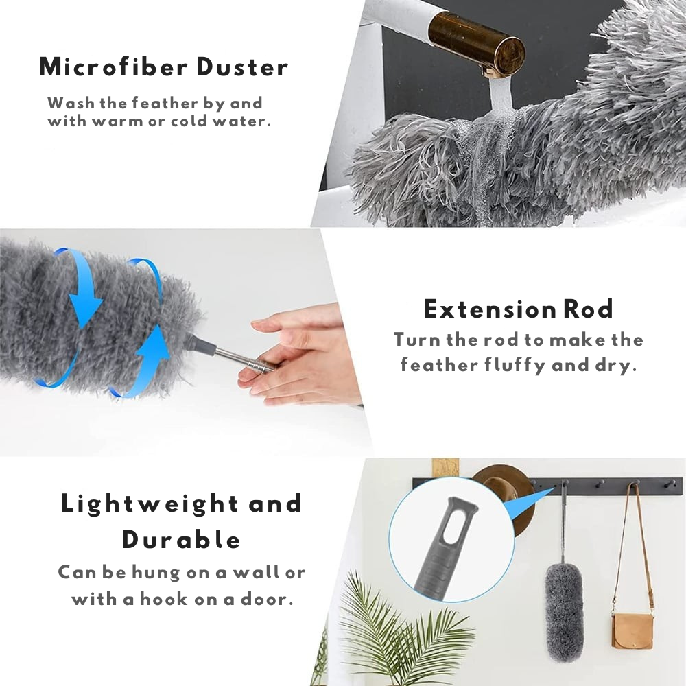 Duster télescopique en microfibre | Portée extra longue | Tête flexible | Lavable | DustReach