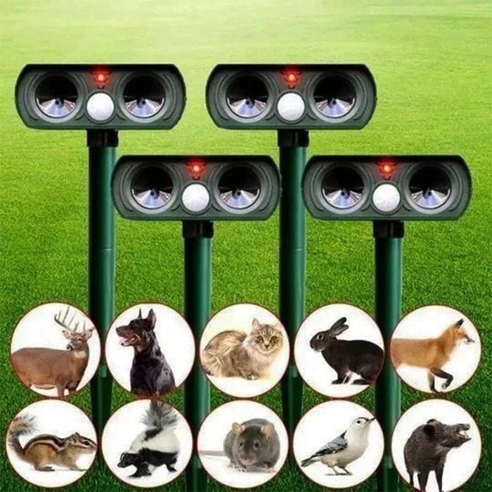 Appareil de dissuasion pour animaux | Protection par ultrasons activée par mouvement | Résistant aux intempéries et sans fil | WildAway