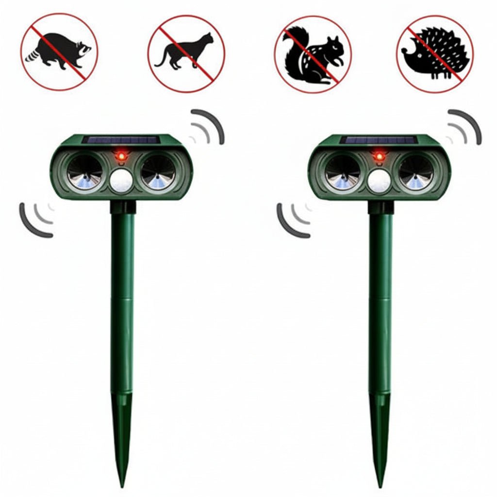 Appareil de dissuasion pour animaux | Protection par ultrasons activée par mouvement | Résistant aux intempéries et sans fil | WildAway