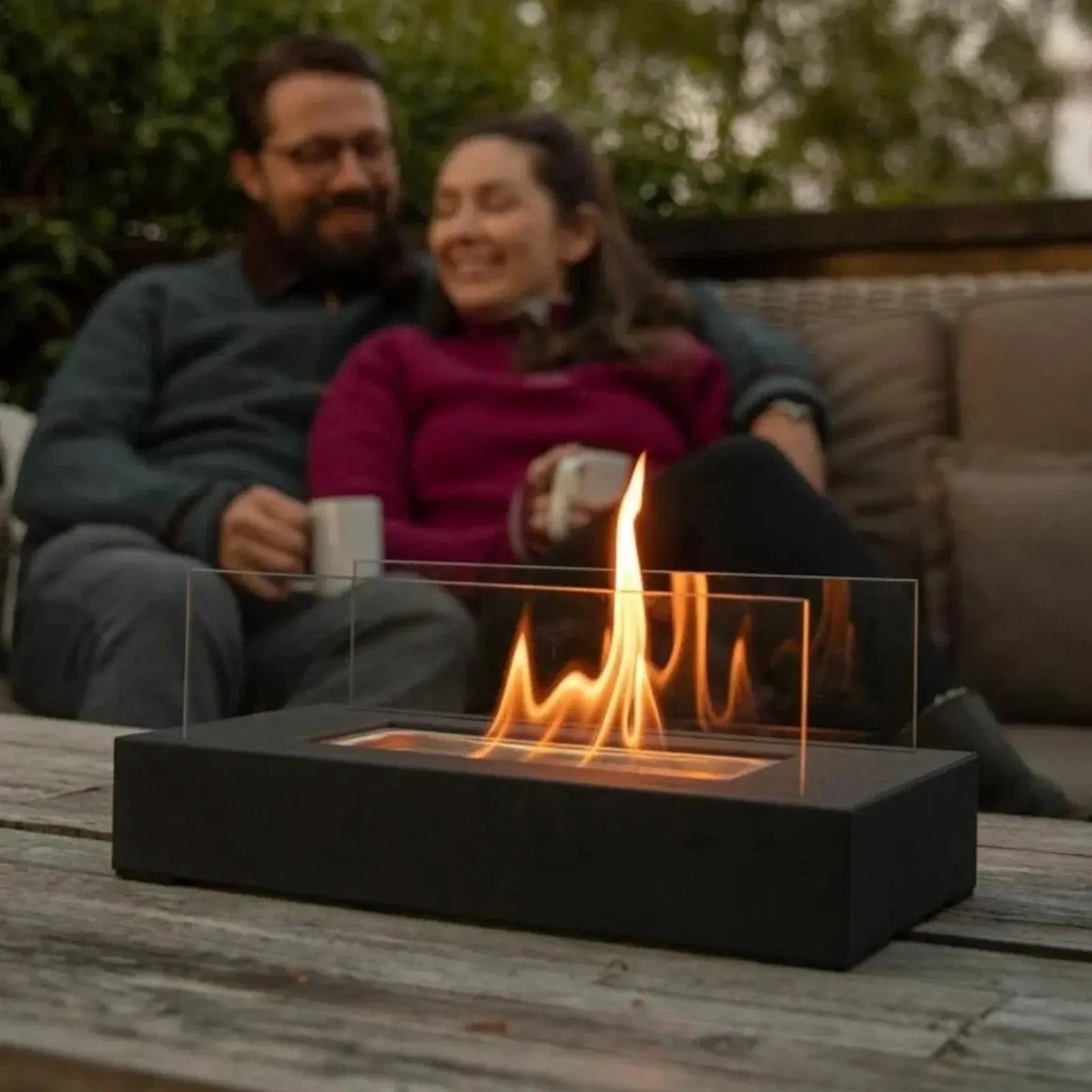 Cheminée de table Bioéthanol | Flamme réelle sans fumée | Pare-vent en verre | AeroFlame