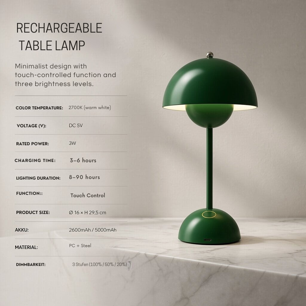 Lampe de table | Lampe de chevet | Dimmable & Sans fil | Lumenara