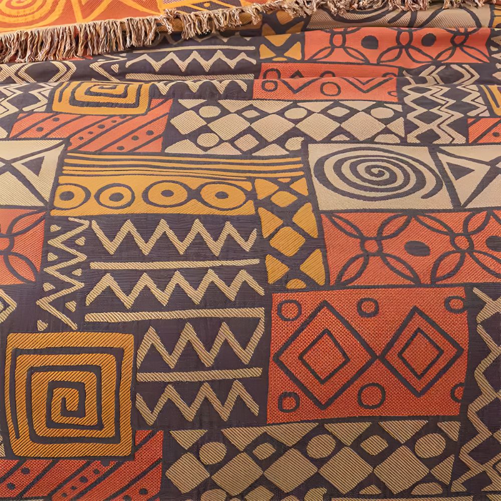 Couverture en Coton Réversible avec Franges en Patchwork Tribal