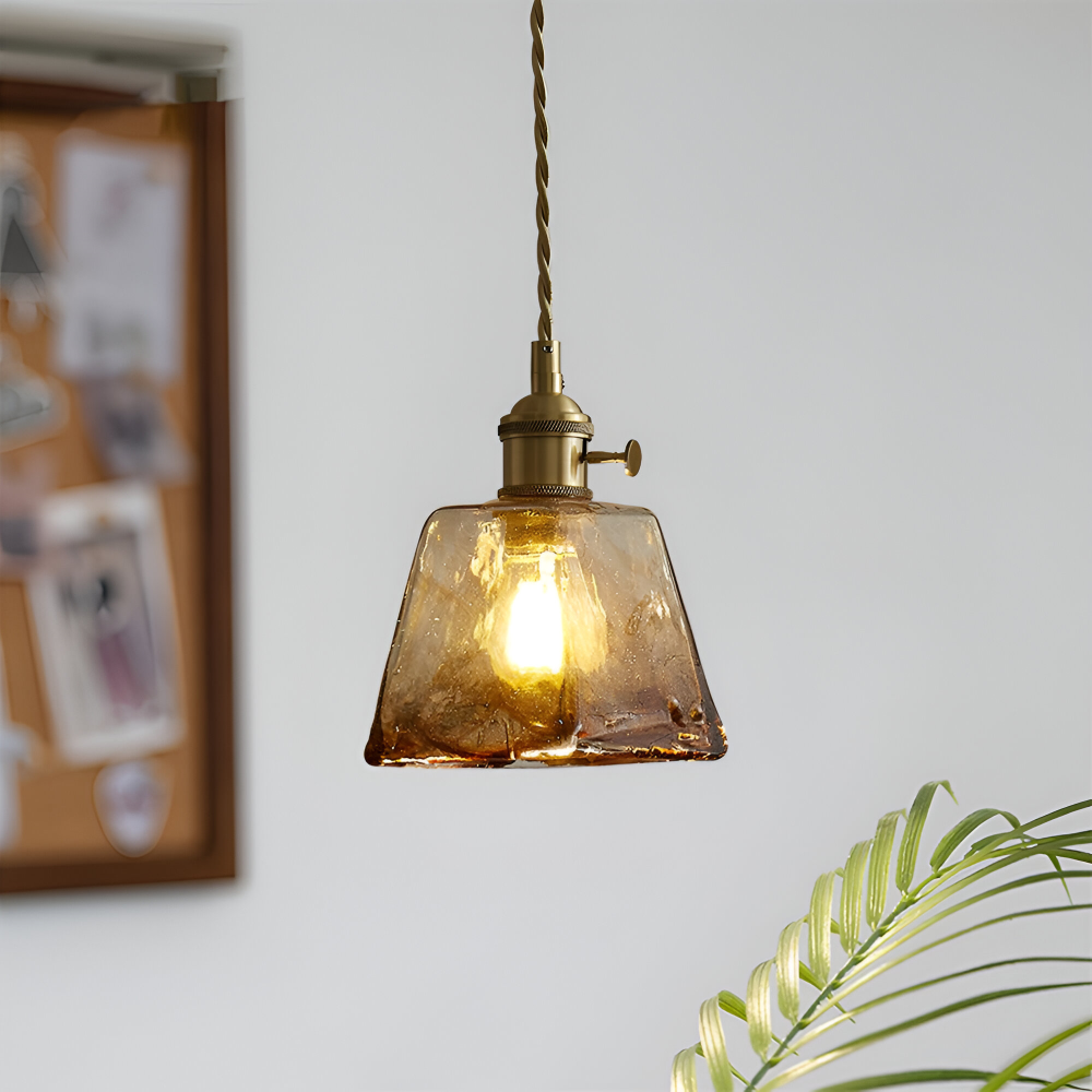 Lampe suspendue vintage en verre en laiton antique pour la table à manger