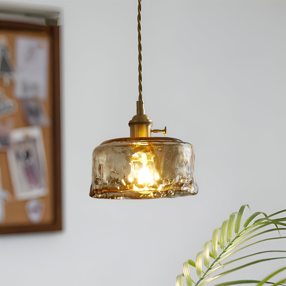 Lampe suspendue vintage en verre en laiton antique pour la table à manger