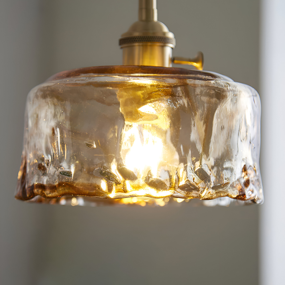 Lampe suspendue vintage en verre en laiton antique pour la table à manger