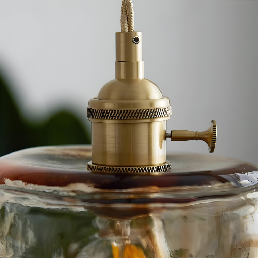 Lampe suspendue vintage en verre en laiton antique pour la table à manger