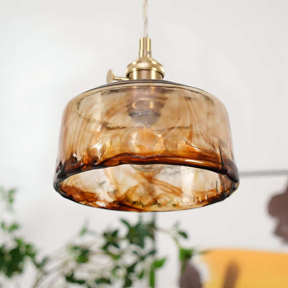 Lampe suspendue vintage en verre en laiton antique pour la table à manger