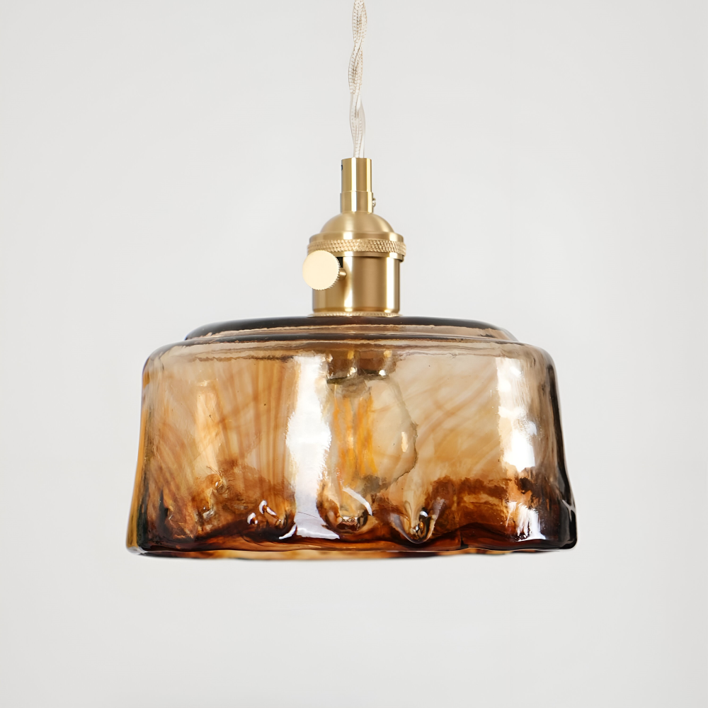 Lampe suspendue vintage en verre en laiton antique pour la table à manger