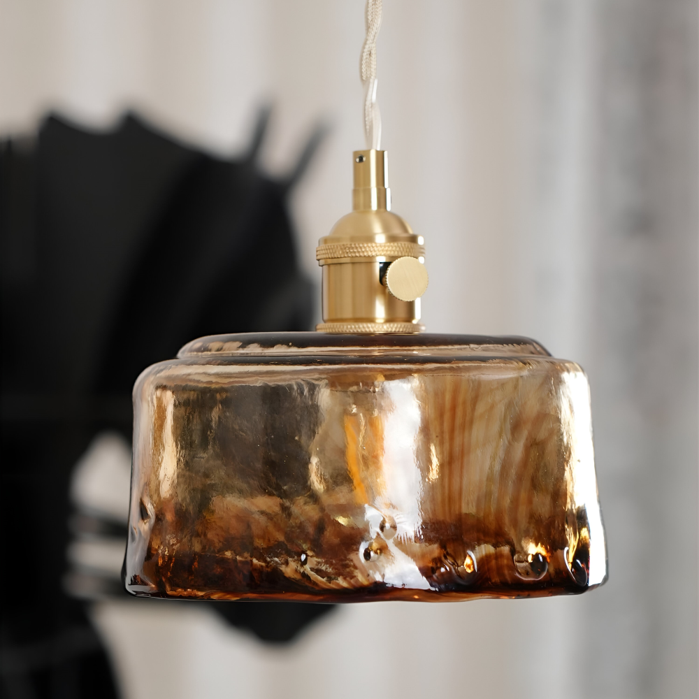 Lampe suspendue vintage en verre en laiton antique pour la table à manger