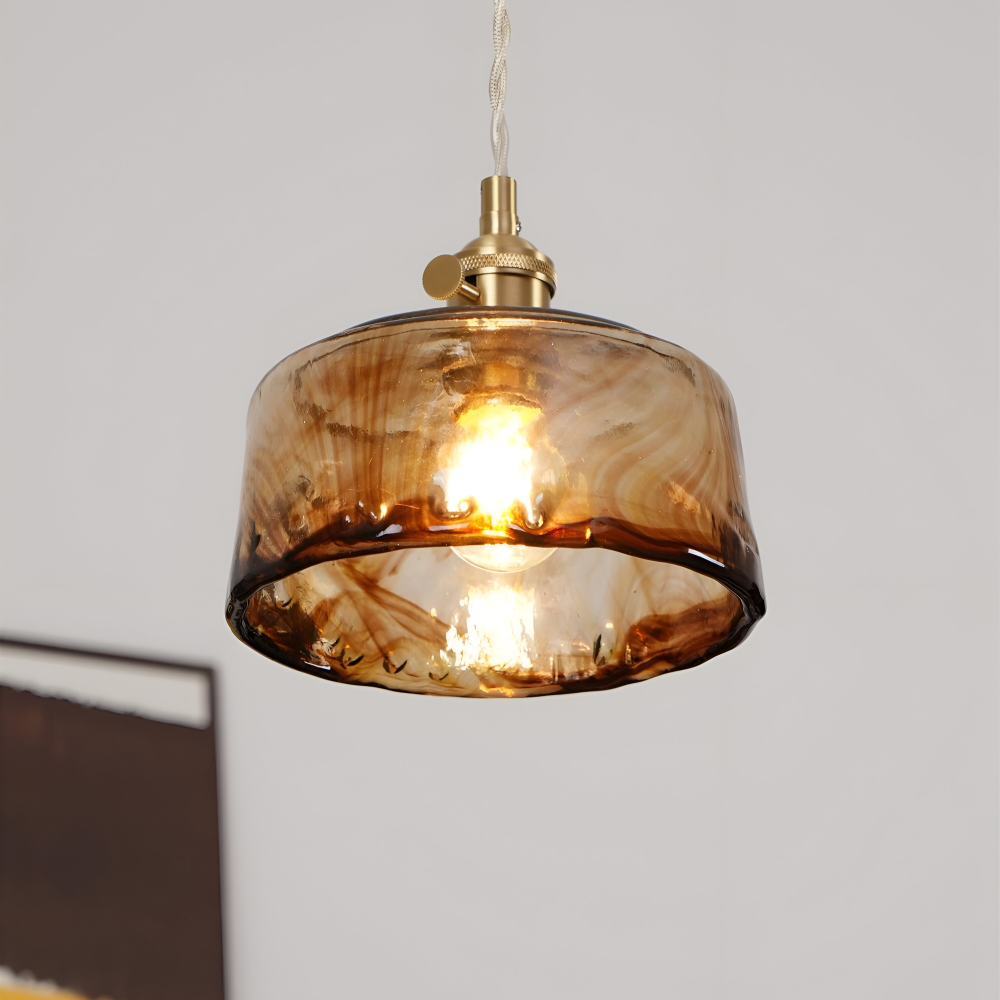 Lampe suspendue vintage en verre en laiton antique pour la table à manger