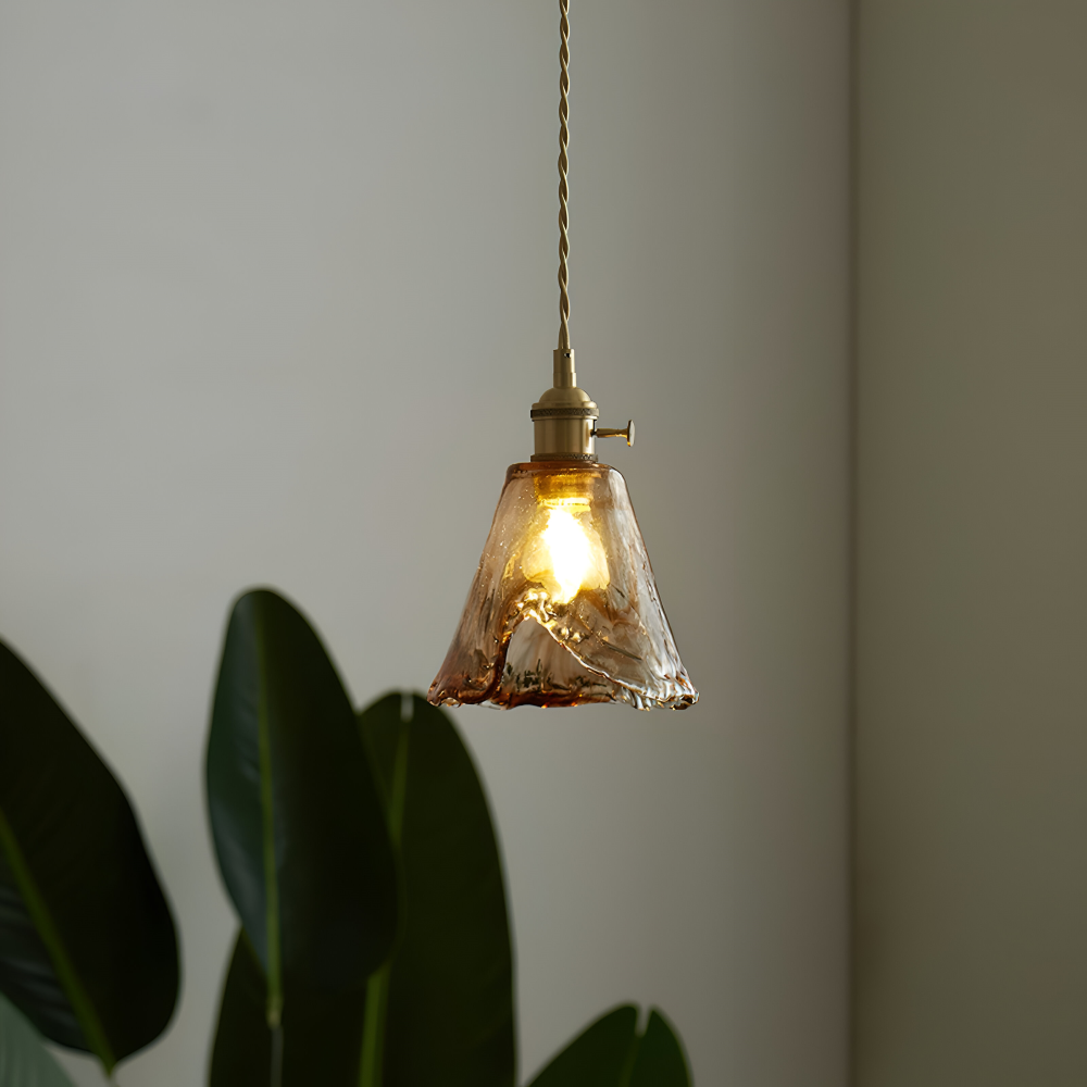 Lampe suspendue vintage en verre en laiton antique pour la table à manger