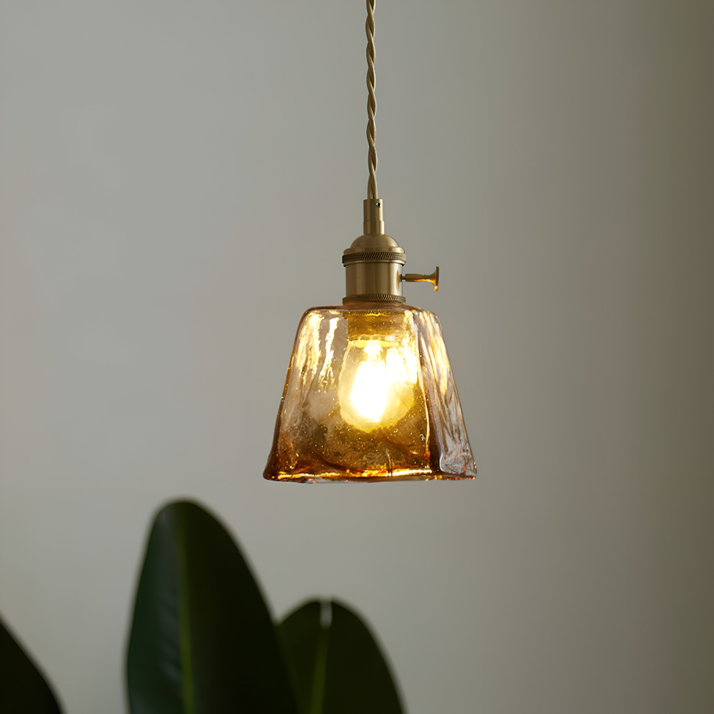 Lampe suspendue vintage en verre en laiton antique pour la table à manger
