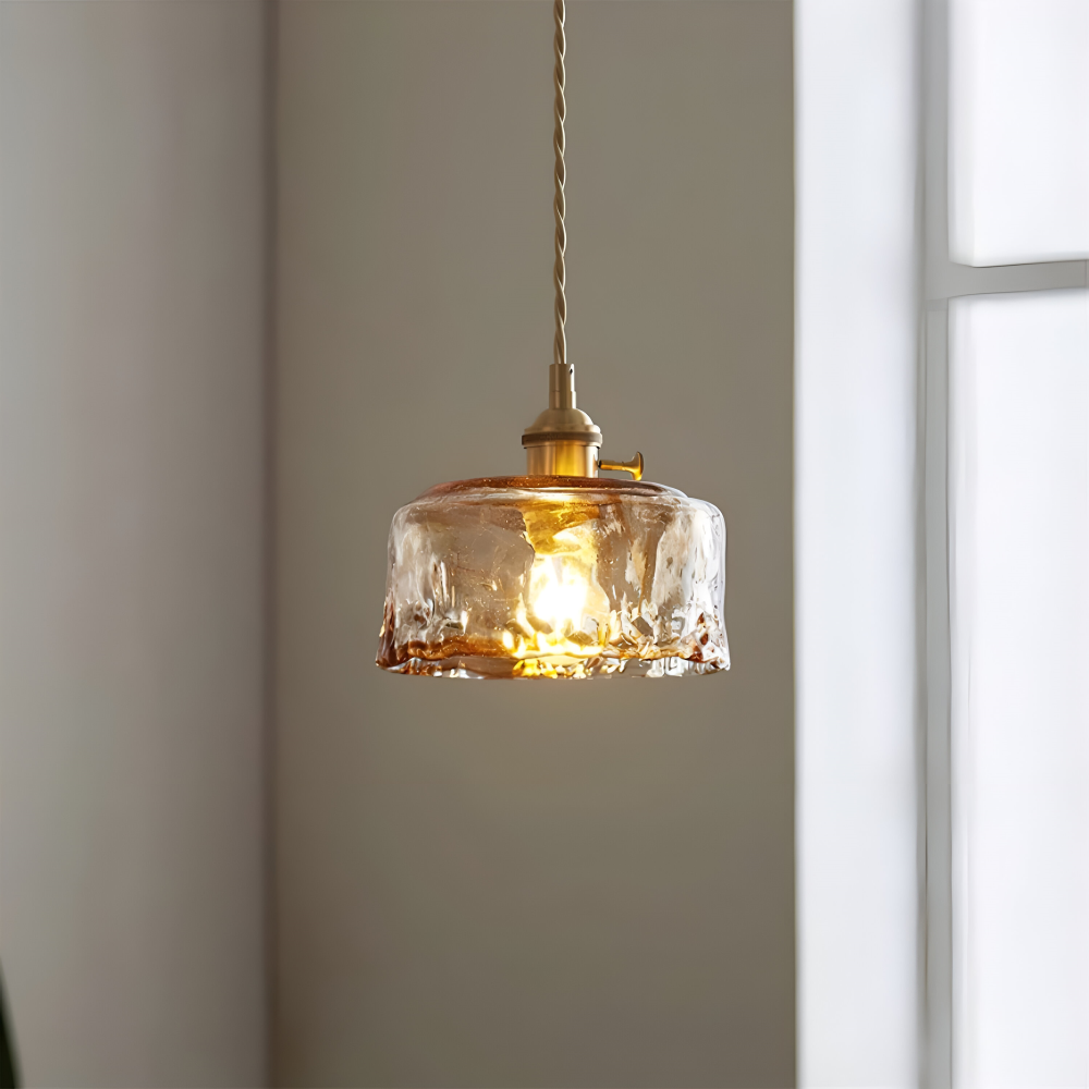 Lampe suspendue vintage en verre en laiton antique pour la table à manger