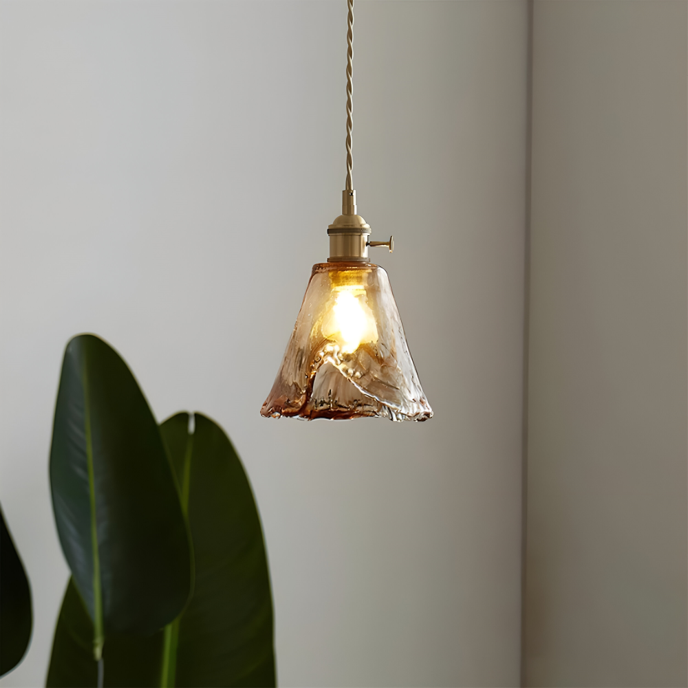 Lampe suspendue vintage en verre en laiton antique pour la table à manger