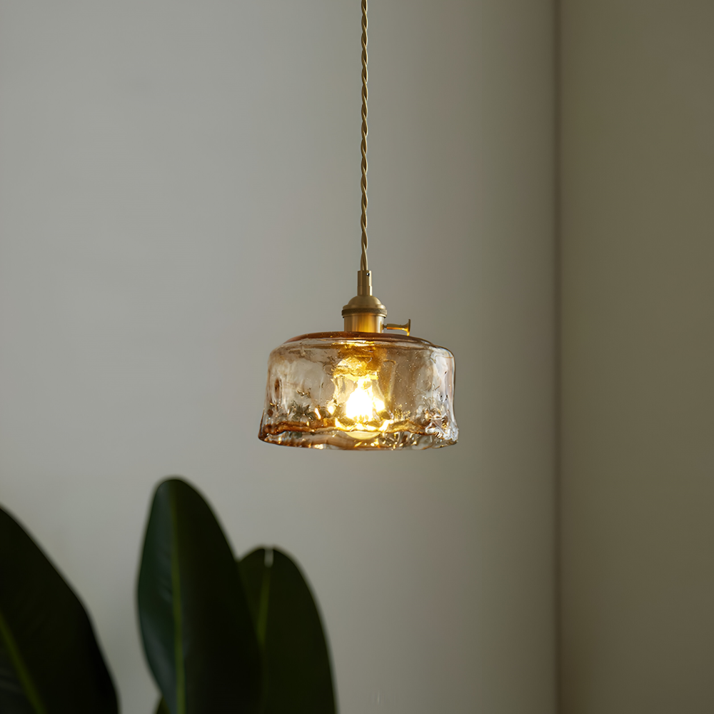 Lampe suspendue vintage en verre en laiton antique pour la table à manger