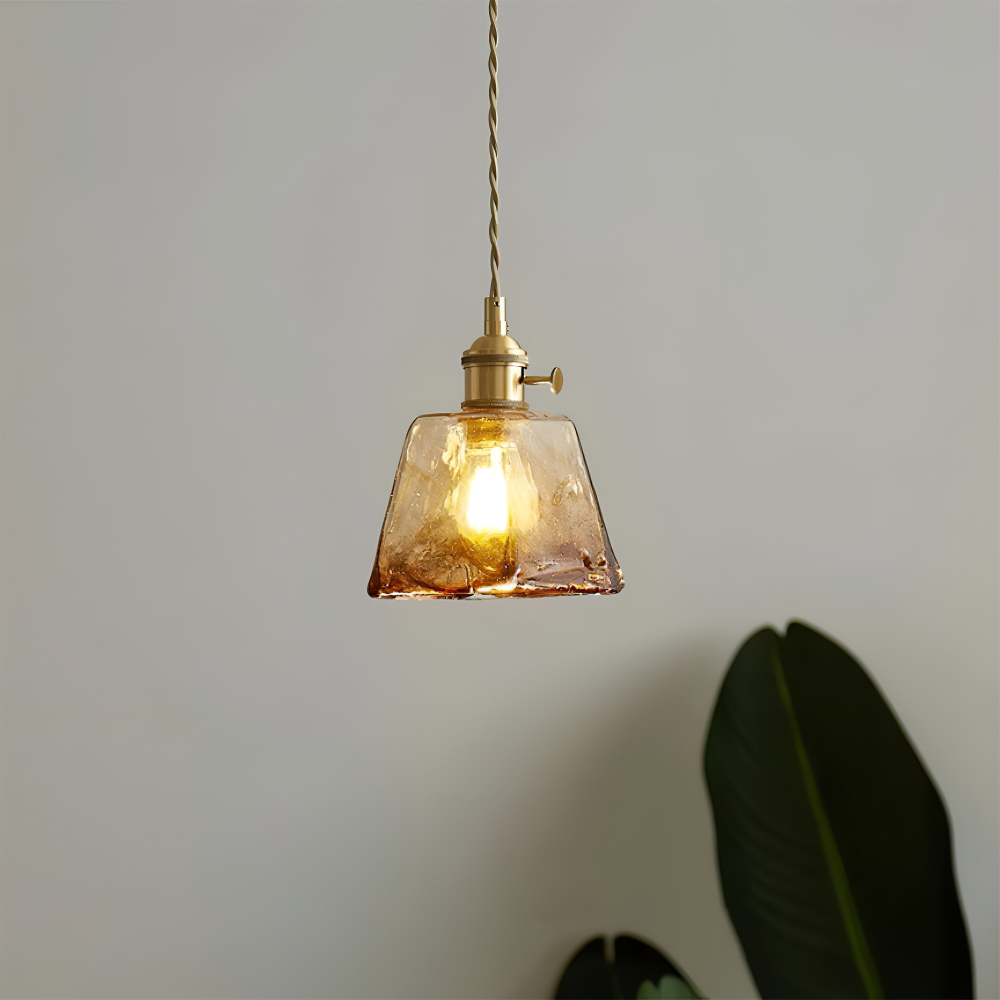Lampe suspendue vintage en verre en laiton antique pour la table à manger