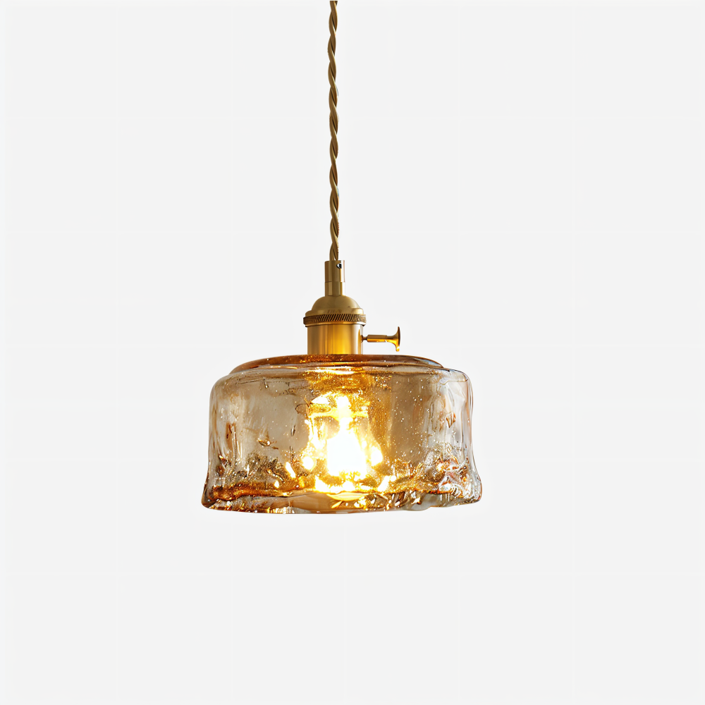 Lampe suspendue vintage en verre en laiton antique pour la table à manger