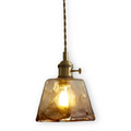 Lampe suspendue vintage en verre en laiton antique pour la table à manger
